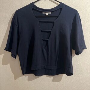 Truly Madly Deeply Navy Crop Top with Cut-Out Detail | Size M